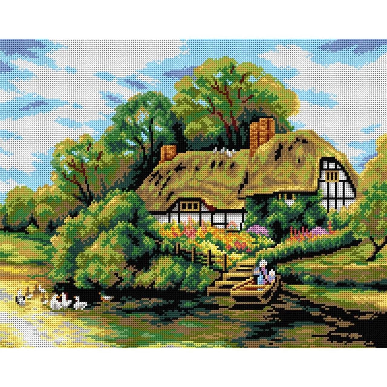 Orchidea Large Cottage by a River Counted Cross Stitch Kit